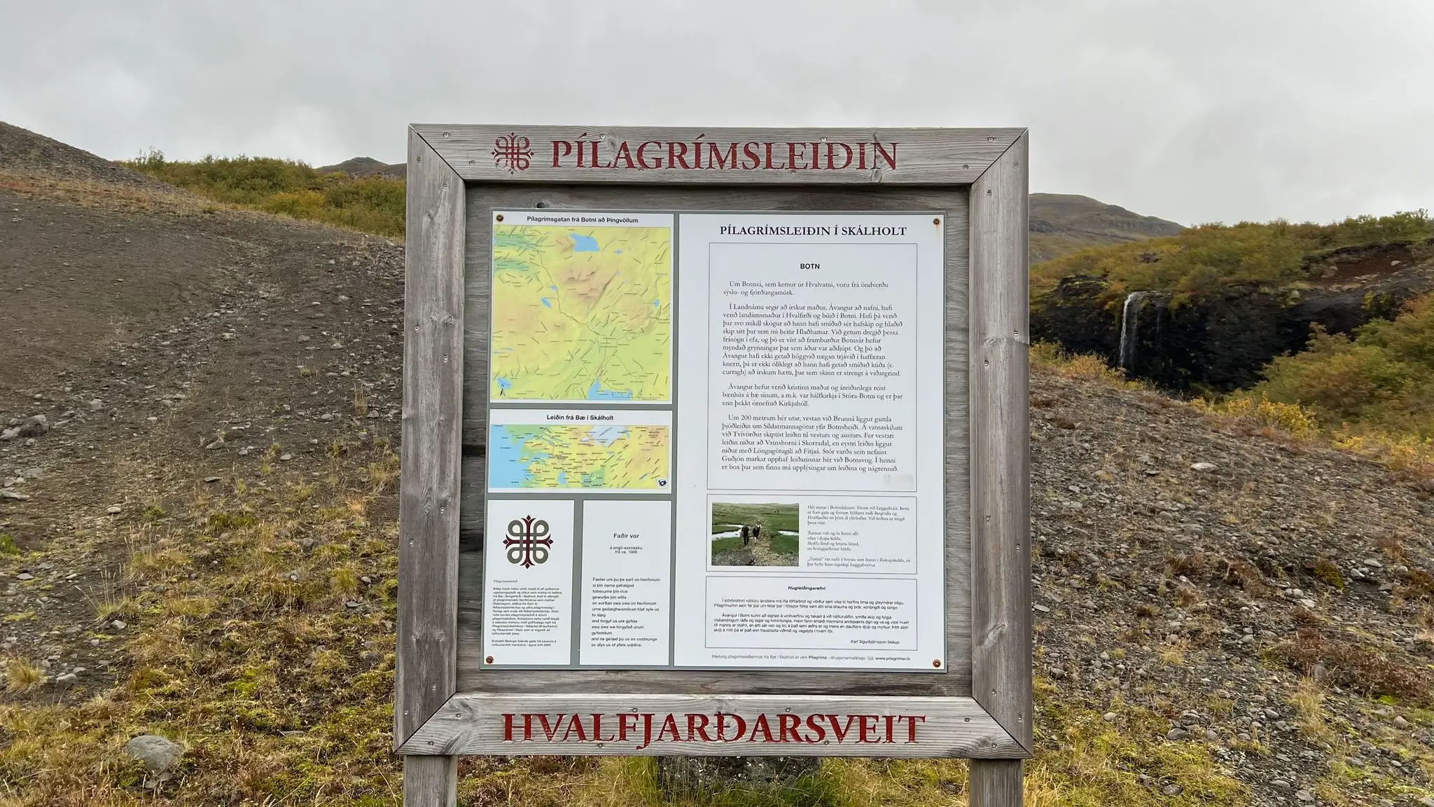 Pilgrimage information panel next to parking area