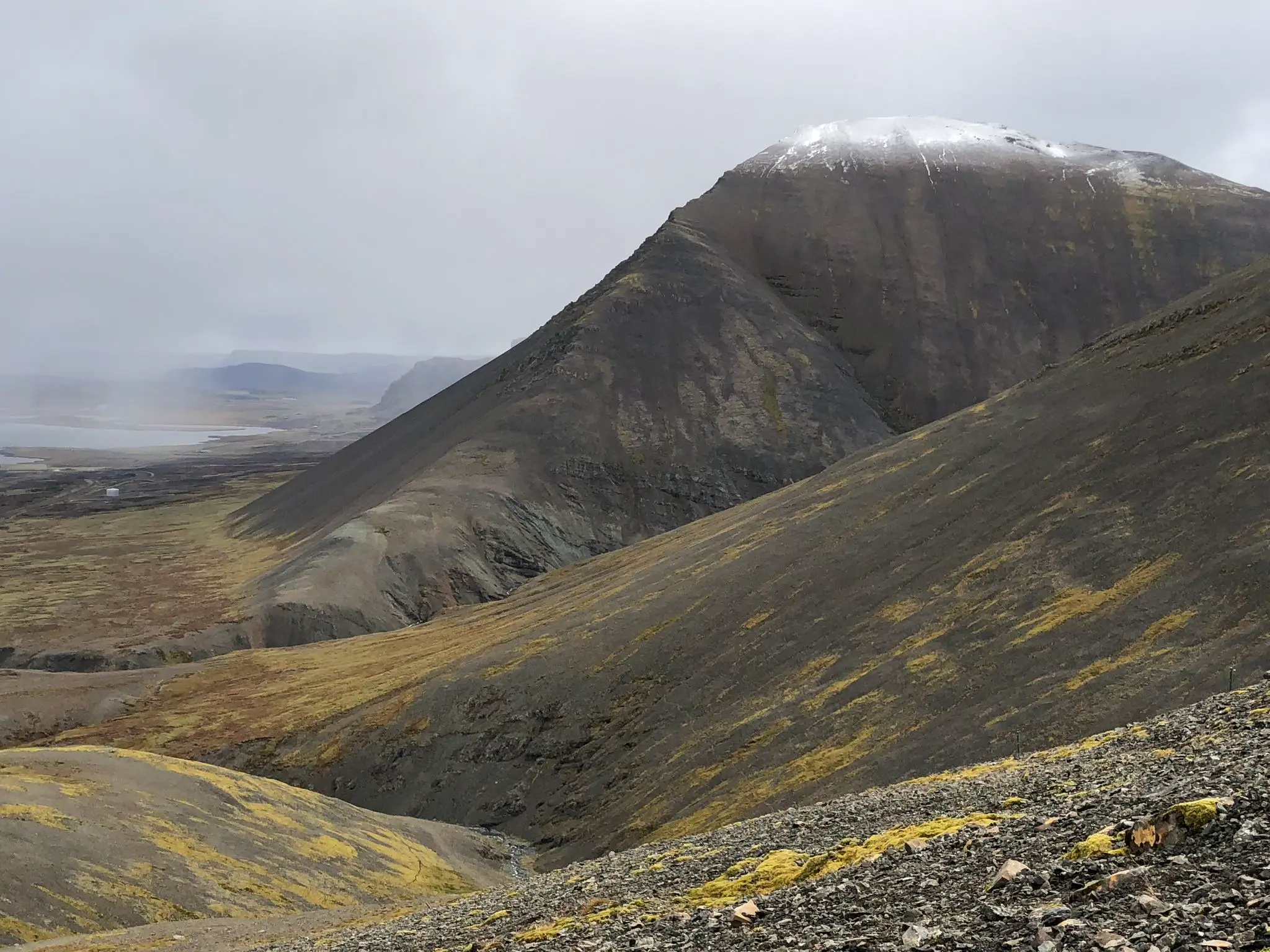 Snow topped Tungukollur (670m) to the east