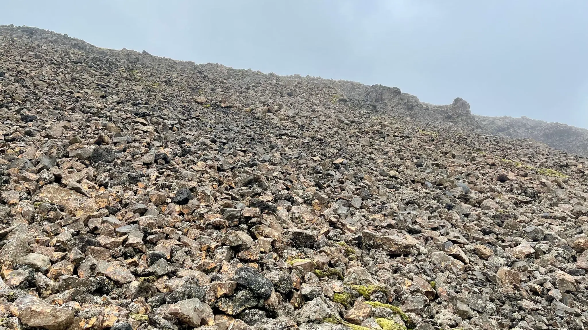 Tricky descent among loose scree