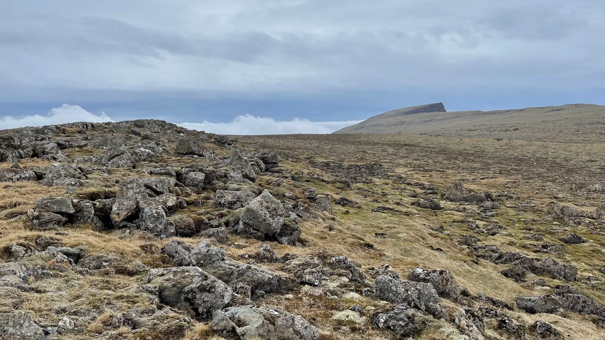Rocky, uneven terrain, Geirmundartindur in the background