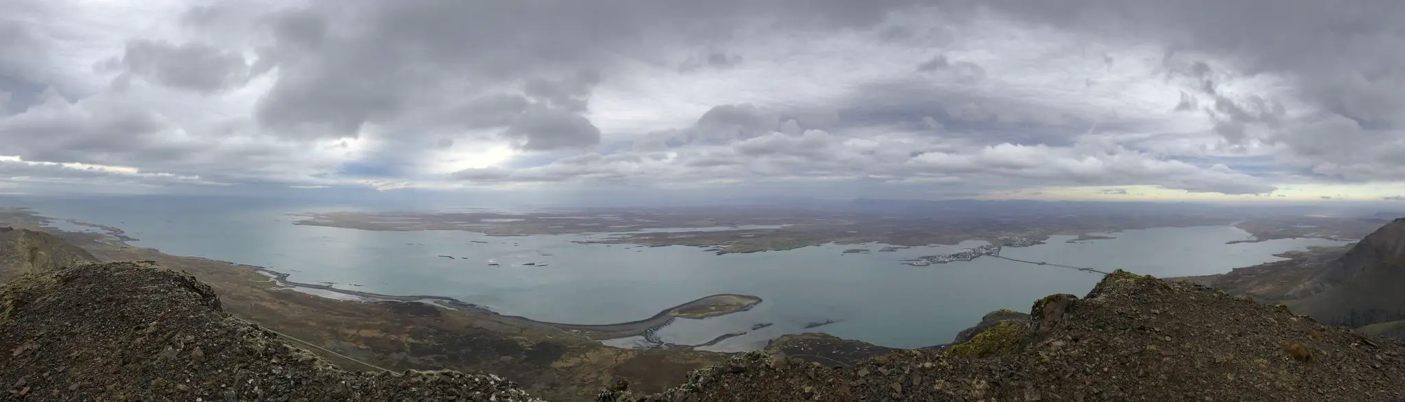 View from the top: Borgarfjörður inlet with Snæfellsnes peninsula in the background